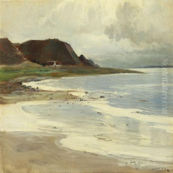 Coastal Scenery With Farm Oil Painting by Knud Larsen