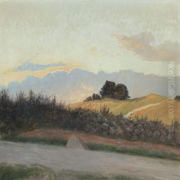 Danish Summer Landscape With Stone Wall Oil Painting by Thorvald Larsen