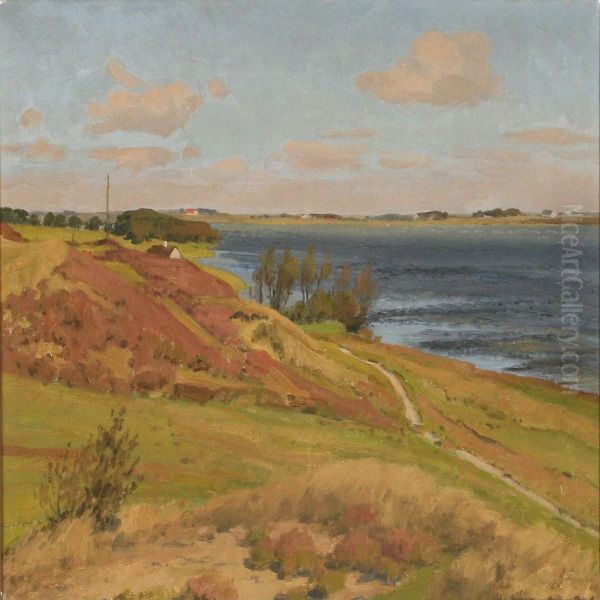 Summer Landscapenear A Fiord Oil Painting by Thorvald Larsen