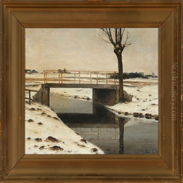 A Bridge Over Susaaennear Naestved, Denmark Oil Painting by Thorvald Larsen