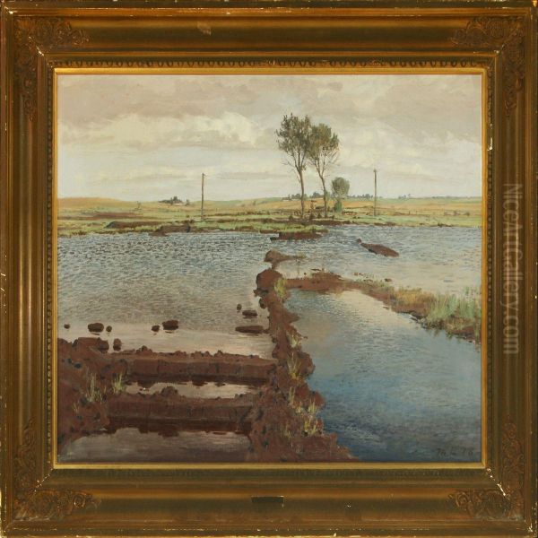 Landscape With Asmall Lake Oil Painting by Thorvald Larsen