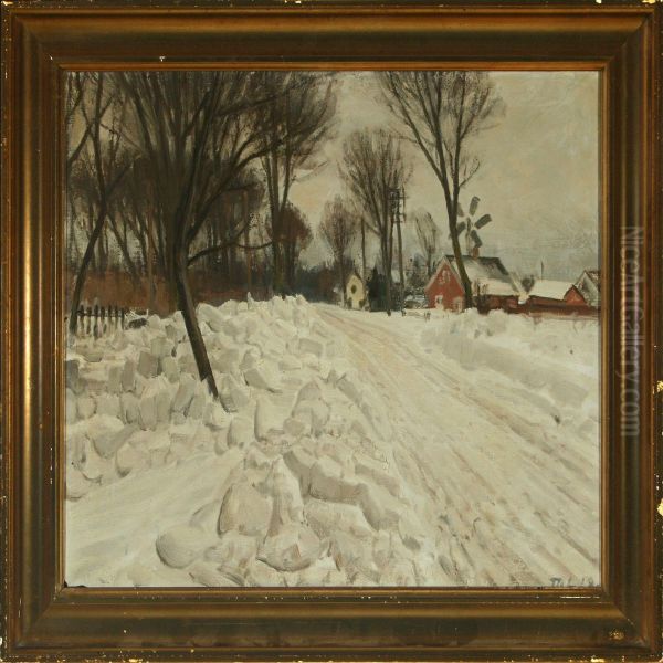 Winter Landscape With Houses Oil Painting by Thorvald Larsen