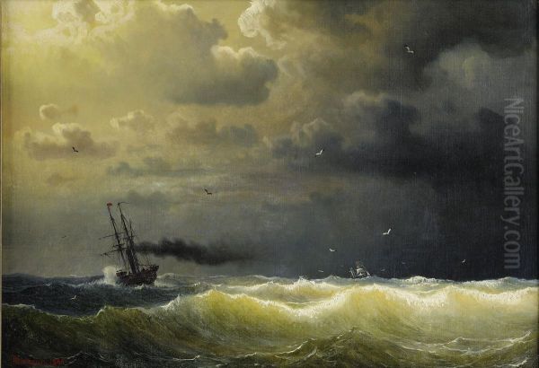 Angfartyg I Storm Oil Painting by Marcus Larson