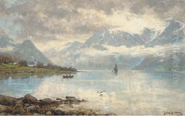 A Norwegian Fjord Oil Painting by Johann Larssen