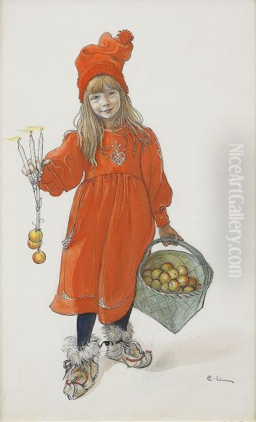 Brita Med Julljus Oil Painting by Carl Larsson