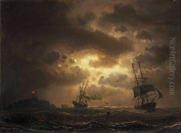 Segelschiffe Aufnachtlicher See Oil Painting by Markus Larsson