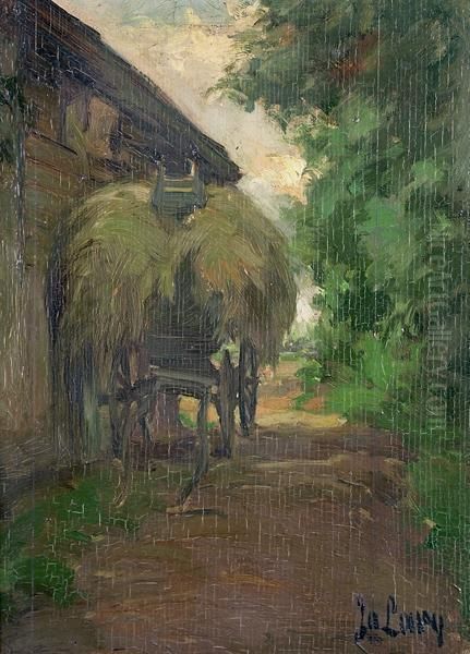 Hay Wagon In A Lane by Roland Lary