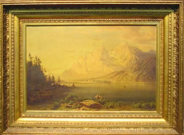 Fisherman In An Extensive Mountain Landscape Oil Painting by Lasalle