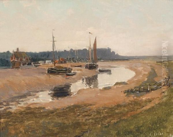 View Of A Harbour Oil Painting by Charles Augustus C. Lasar