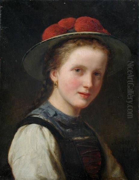 Portrait Of A Young Girl In Traditional Dress Oil Painting by Carl Johann Lasch