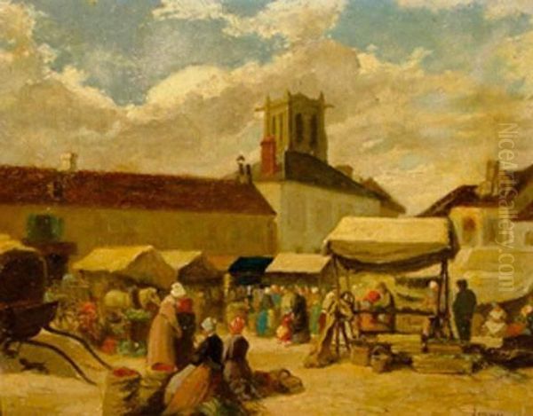 La Place Du Marche A Pont-audemer Oil Painting by Gustave Francois Lasellaz