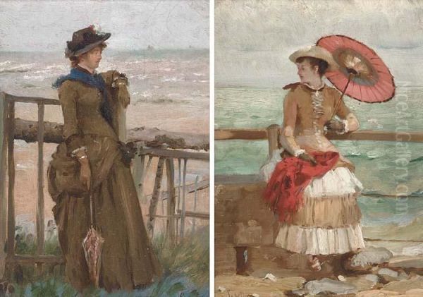 Elegantes Aux Bord De La Mer Oil Painting by Gustave Francois Lasellaz