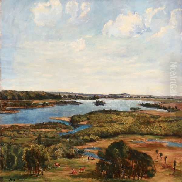 Landskab Fra Lyngby Soe Oil Painting by Axel M. Lassen