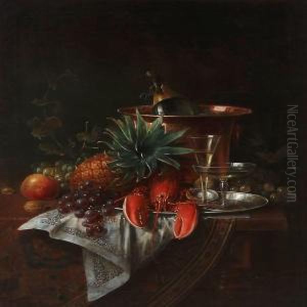 Still Life With Lobster, Pineapple And Ice Bucket Oil Painting by Hans August Lassen