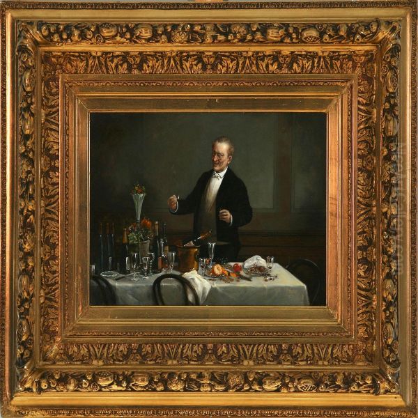 A Gentleman Is Smoking A Cigar After A Joyful Dinner Oil Painting by Hans August Lassen