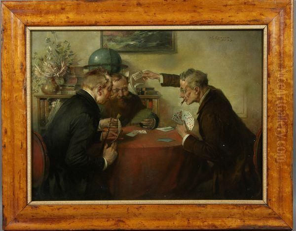 The Card Players Oil Painting by Hans August Lassen