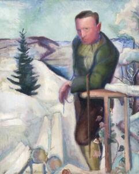 Wanderer Im Winter. Oil Painting by Hans Lasser