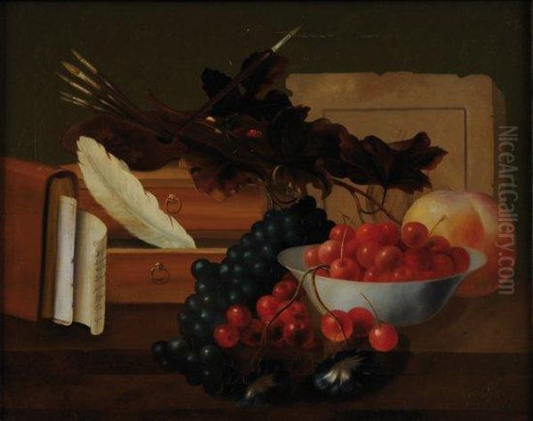 Nature Morte A La Palette Et Aux Fruits Oil Painting by Pierre Lasserre