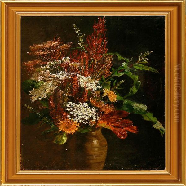 Bouquet Of Flowers In A Vase On A Table Oil Painting by Augusta Laessoe