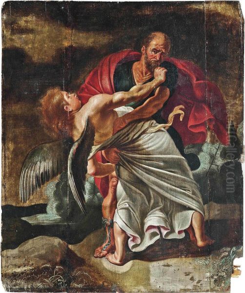 Jacob And The Angel Oil Painting by Pieter Lastman