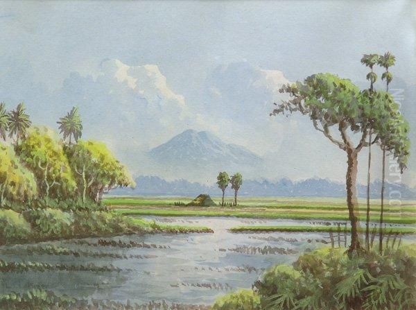 Landscape With A View Of A Mountain In The Distance Oil Painting by Lorenzo Palmer Latimer