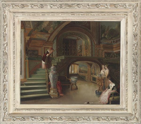 Elegant Figures In The Palazzo Borghese, Florence Oil Painting by James Eckford Lauder