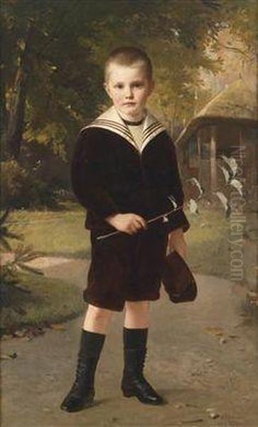 Young Boyin A Sailor Suit Oil Painting by Heinrich Lauenstein