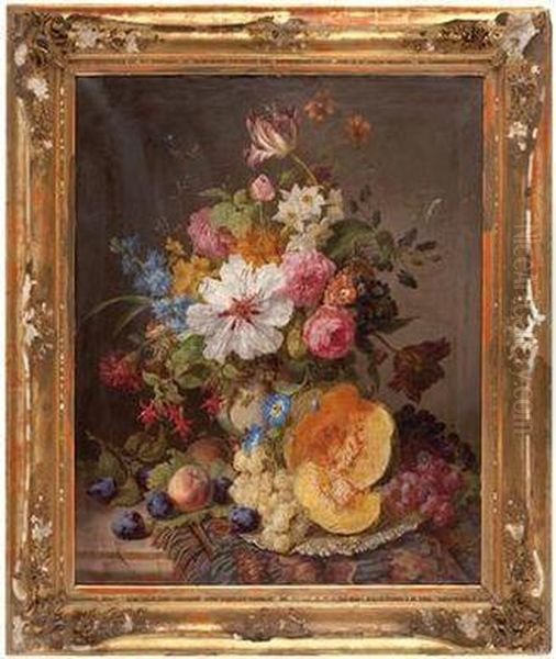 Blumen- Und Obst-stillleben Oil Painting by Josef Lauer