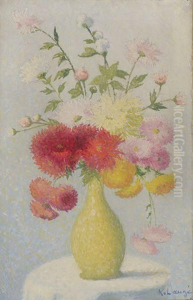 Bouquet De Fleurs Dans Un Vase Vert Oil Painting by Achille Lauge