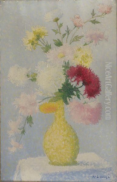 Bouquet De Fleurs Dans Un Vase Vert Oil Painting by Achille Lauge