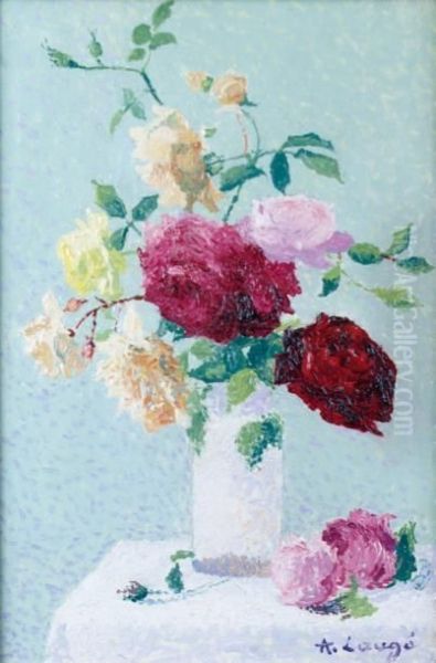 Vase De Roses Oil Painting by Achille Lauge