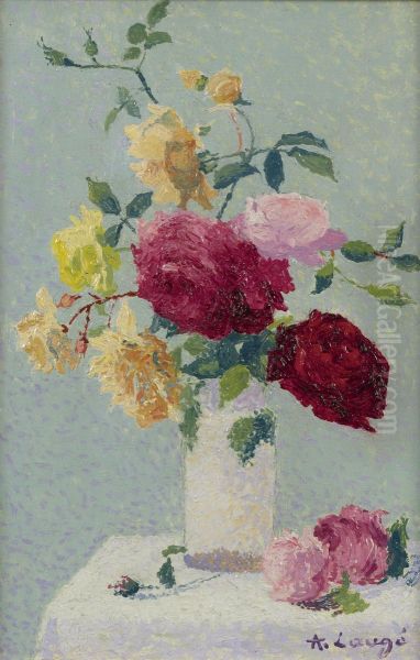 Bouquet De Roses Dans Un Vase Oil Painting by Achille Lauge