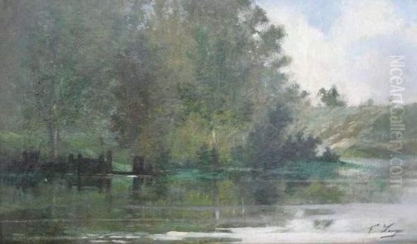 Paysage Au Bord De La Riviere. Oil Painting by Desire Francois Laugee