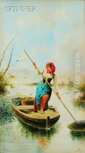 In The Rowboat Oil Painting by Desire Francois Laugee