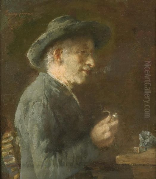 Der Pfeifenraucher Oil Painting by Anton Laupheimer