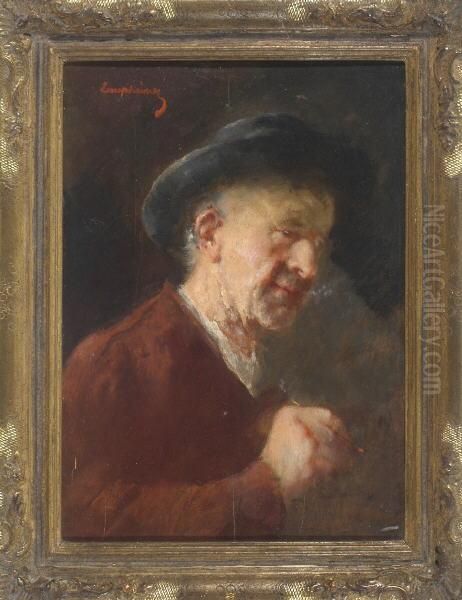 Portrait Eines Zigarillo Rauchenden Herrn Mit Dunklem Hut In Dreiviertelansicht Nach Rechts Oil Painting by Anton Laupheimer