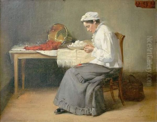 La Preparation De La Confiture De Groseilles.. Oil Painting by Paul Laureaux