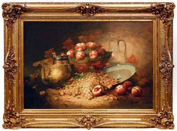 Stilleben Mit Messingkanne Und Fruchten Oil Painting by Laurence