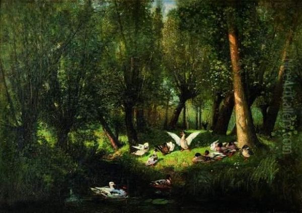 Canard Dans Un Bois Oil Painting by Albert F. Laurens