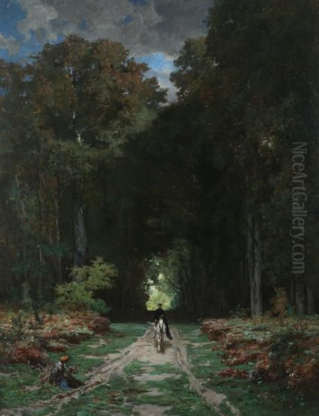 Equestrienne On Wooded Lane Oil Painting by Jules Joseph Augustin Laurens