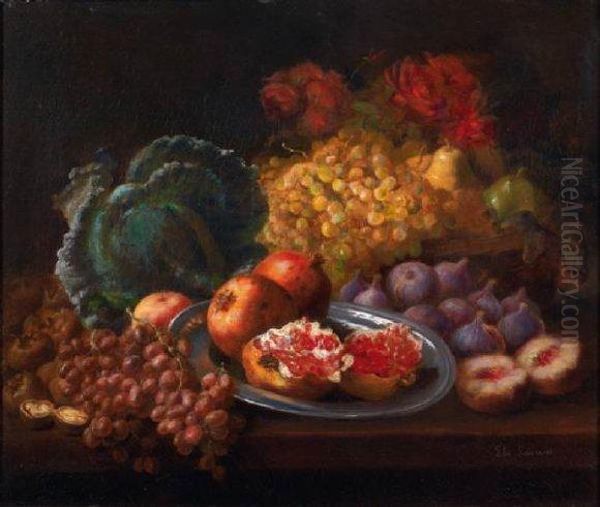 Nature Morte Aux Grenades Raisins Et Figues Oil Painting by Elie Joseph Laurent