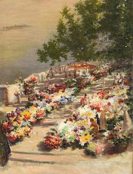 Le Marche Aux Fleurs. Oil Painting by Elie Joseph Laurent