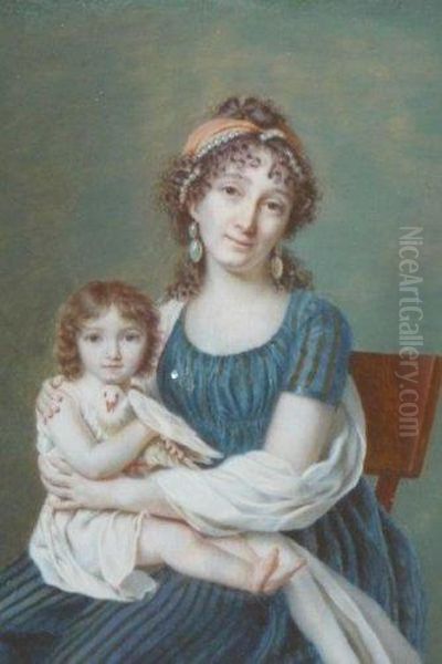  Jeune Femme, Enfant Et Colombe  Oil Painting by Jean Antoine Laurent