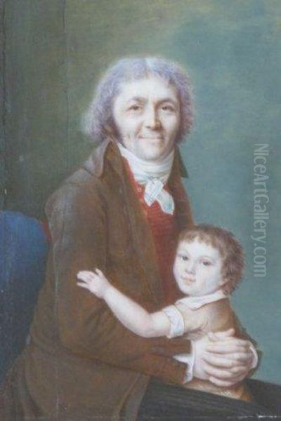  Portrait D'homme Et Son Enfant  Oil Painting by Jean Antoine Laurent