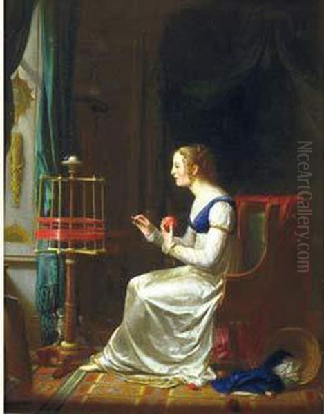 Une Jeune Personne Devidant De La Soie Oil Painting by Jean Antoine Laurent