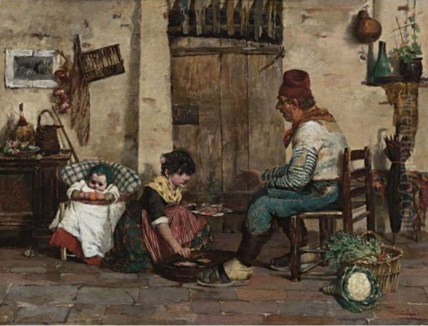 Serving Lunch Oil Painting by Cesare Laurenti