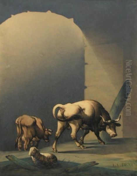 Taureau, Vache, Mouton Oil Painting by Remacle Joseph Laurenty