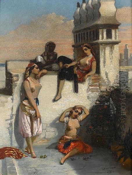 On A Terrace In Algiers Oil Painting by Emmanuel Joseph Lauret