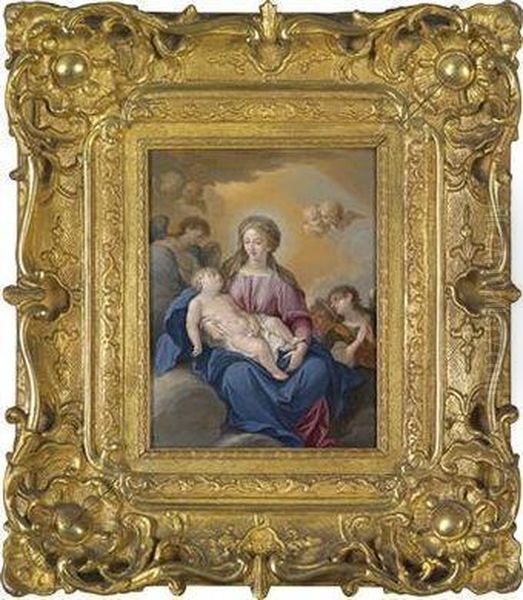 Mary With The Christ Child And Angels Oil Painting by Cirlce Of Filippo Lauri