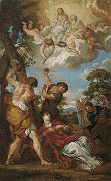 Martyrdom Of St. Stephen Oil Painting by Cirlce Of Filippo Lauri